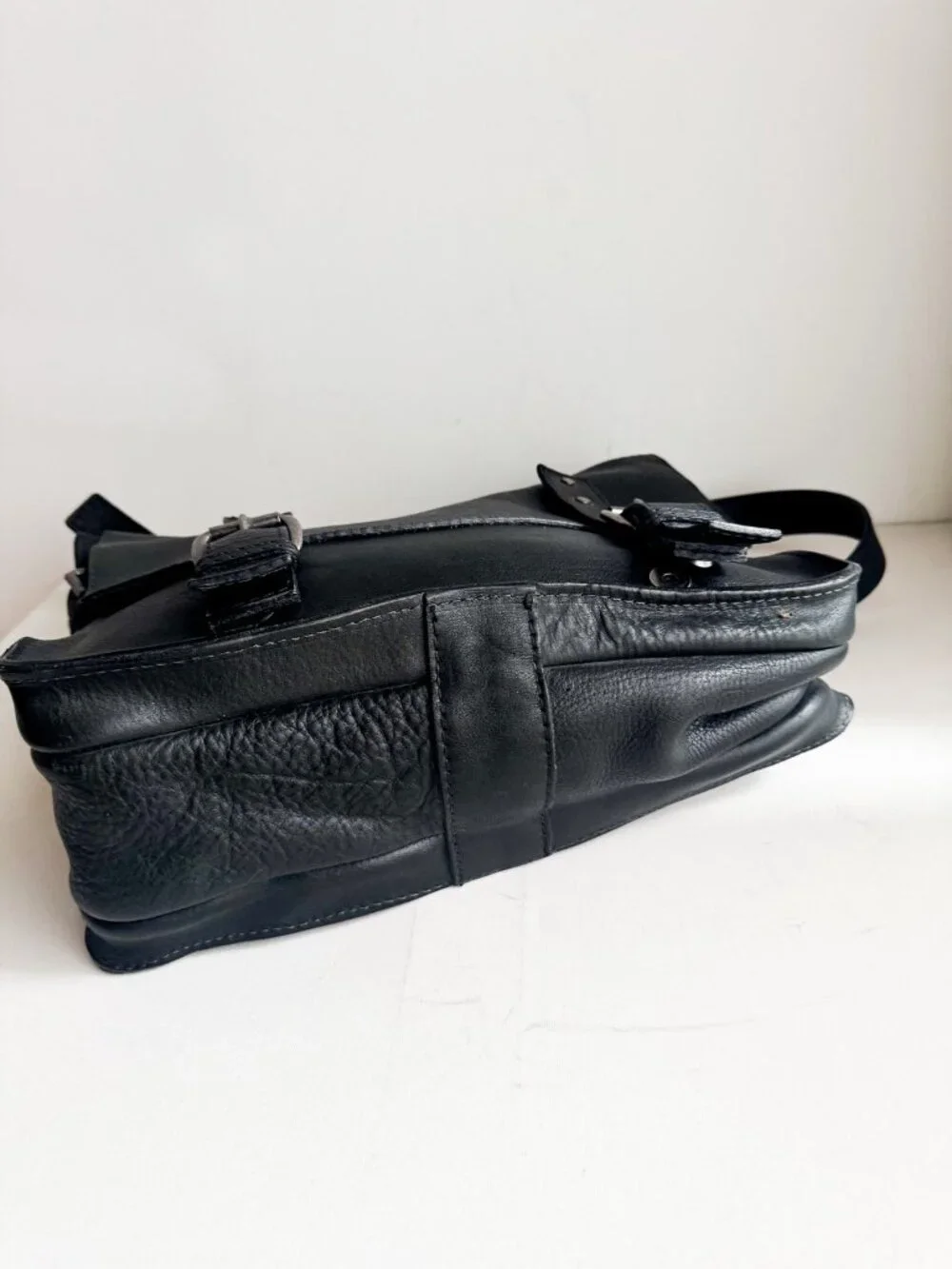 Floyd Black Leather Messenger Bag